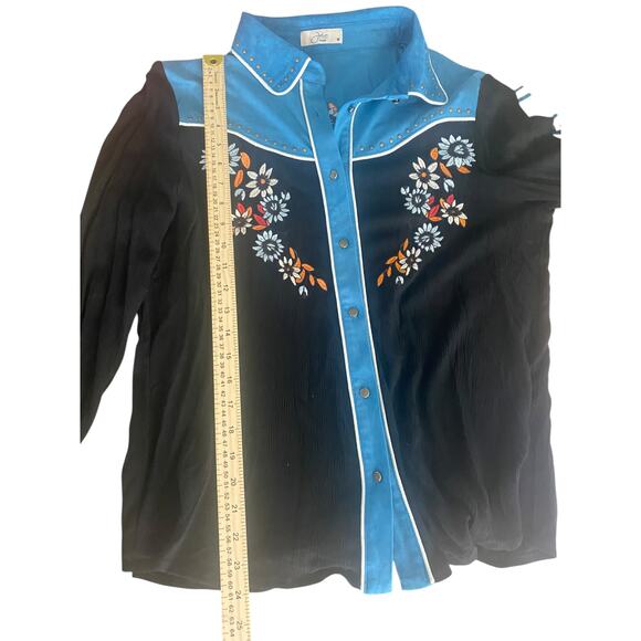 Vintage-Inspired John Moon Western Shirt M - Embroidered Floral Fringe Rodeo - Picture 6 of 10